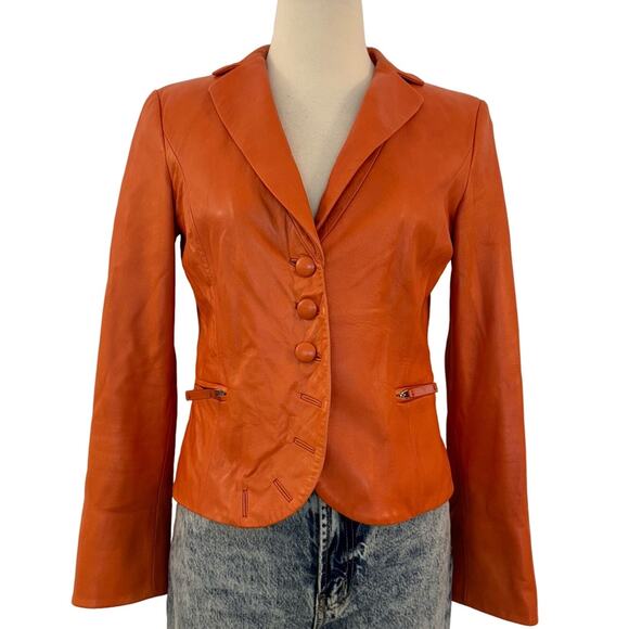 Giorgio Armani Lamb Leather Jacket Orange Made in Italy Size IT 40 (US 4) - Picture 1 of 16